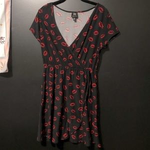 Lip Print Faux Wrap Dress